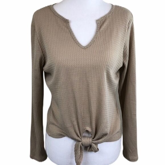 Pie In The Sky Tan Tie Front Long Sleeve Top Size M NWT - Picture 1 of 8